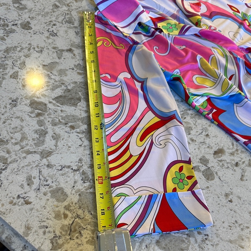 Mesmerize Colorful Floral Tie-Front Blouse Made in US - Picture 8 of 12
